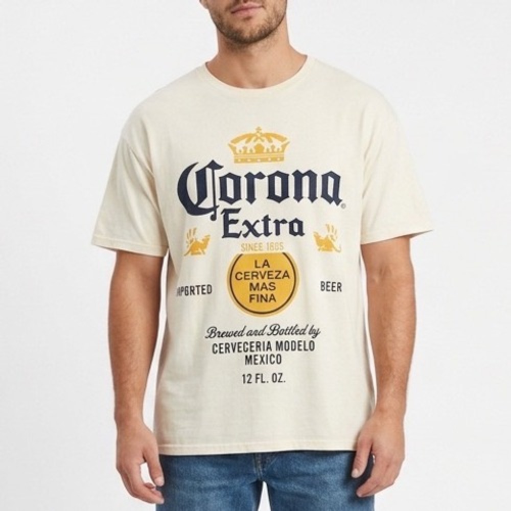 Vintage Corona Extra Beer T-Shirt Mens 2XL Beige Graphic Cotton Short Sleeve